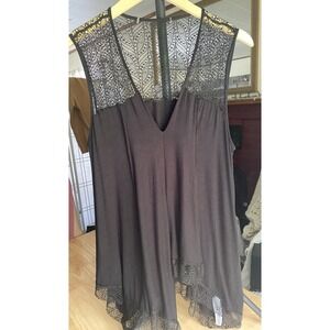 Women's Size Large Sleeveless Blouse With Lace Trim And Top Lace Sheer Black